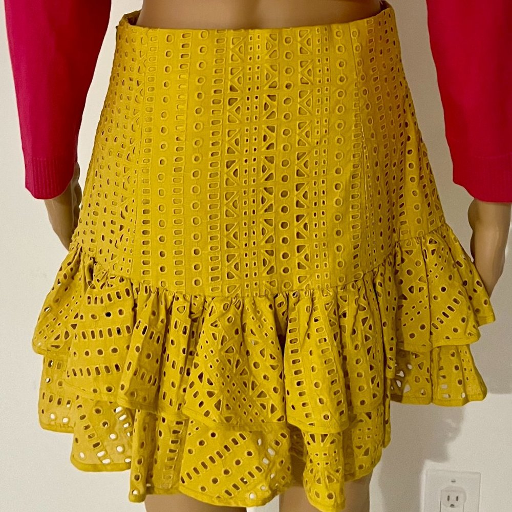 ZARA Yellow Ruffle Skirt High Waist Cut Out Embroidered Summer Size S - Picture 11 of 12